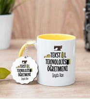 Tekstil Teknolojisi Öğretmeni Sarı Kupa Bardak Ve Anahtarlık Set