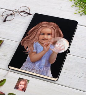 BK Gift Kişiye Özel Kız Çocuk İllüstrasyon Tasarımlı Siyah Defter-2