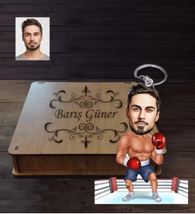 Kişiye Özel Sporcu Karikatürlü  Ahşap Anahtarlık Kutulu Bay-4