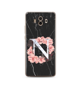 Mermer Çiçekli Harf Tasarım Süper Şeffaf Silikon Telefon Kılıfı Huawei Mate 10 P