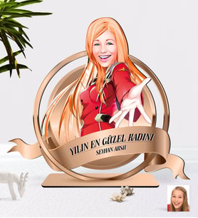 BK Gift Kişiye Özel Kadın Karikatürlü 3D Ahşap Biblo Plaket-34 (Beyaz)