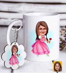 BK Gift Kişiye Özel Kız Çocuk Prenses Karikatürlü Beyaz Kupa ve Anahtarlık Hediye Seti-2 (Model 1)