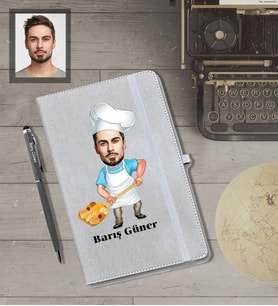 Kişiye Özel Frınıcı Karikatürlü Gri Defter Kalem Hediye Seti  Bay-1