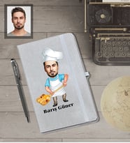 Kişiye Özel Frınıcı Karikatürlü Gri Defter Kalem Hediye Seti  Bay-1