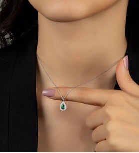 Else Silver Zümrüt Renk Gümüş Damla Taşlı Kolye