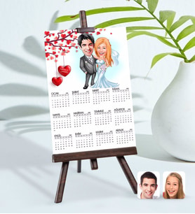 BK Gift Kişiye Özel 15x21 cm Fotoğraf Kartlı Evleniyoruz Karikatürlü Şövaleli 2024 Takvim -5 (Beyaz)