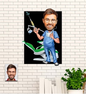 Kişiye Özel Diş Hekimi Hediye Karikatürlü Uv Baskılı Ahşap Tablo