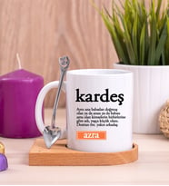 Kardeş Kelime Anlamı Ahşap Altlıklı Beyaz Kupa Bardak