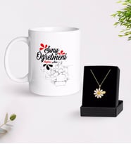 BK Gift Kişiye Özel Sınıf Öğretmeni Beyaz Kupa ve Papatya Kolye Hediye Seti-12 (Model 1)