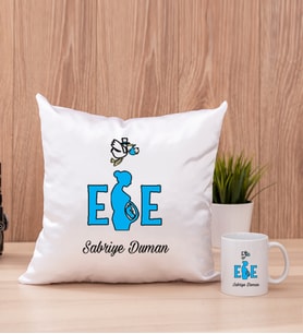 Ebe Kare Yastık ve Beyaz Kupa Bardak