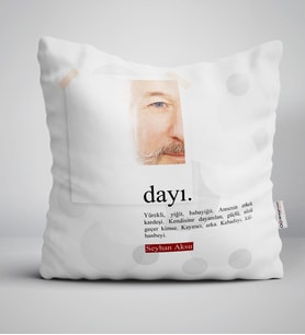 BK Gift Kişiye Özel Fotoğraflı Dayı Anlamı Yastık (Beyaz)