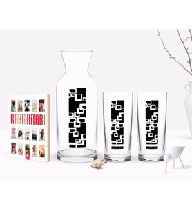 BK Gift Kişiye Özel Renkli Baskılı İsimli İkili Rakı Bardağı Karaf ve Cep Kitabı Hediye Seti-121 (Model 1)
