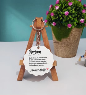 Öğretmen Yazısı ve İsme Özel Tasarımlı Öğretmen Ahşap Anahtarlık