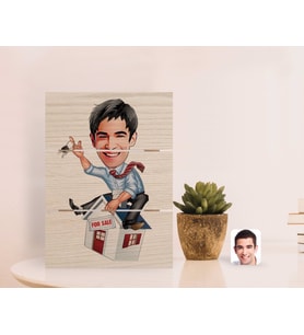 BK Gift Kişiye Özel Erkek Emlakçı Karikatürlü Otantik Masaüstü Ahşap Palet Çerçeve-1 (Beyaz)