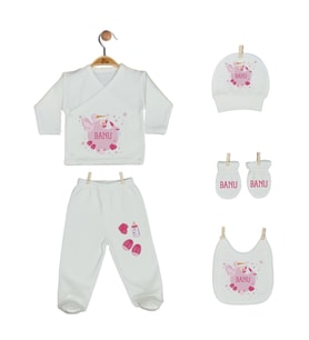 Pia Baby GL 2005 İsme Özel Leylekli Beşli Zıbın Set