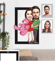 Kişiye Özel Sevgili Karikatürlü 3D Ahşap Tablo 30x47 Model 8
