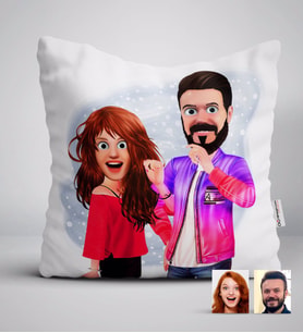 BK Gift Kişiye Özel Sevgililer Animasyon Karikatürlü Beyaz Yastık-32