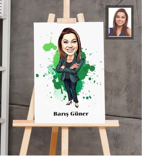 Kişiye Özel İş Kadını Karikatürlü  Ahşap Tablo 30x47 Bayan-25