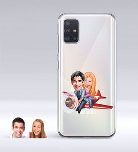 BK Gift Kişiye Özel Sevgililer Karikatürlü Samsung Galaxy A51 İnce Şeffaf Silikon Telefon Kapağı-11 (Beyaz)