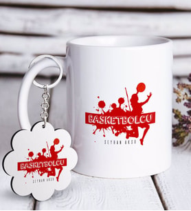 BK Gift Kişiye Özel Mesleki Basketbolcu Beyaz Kupa ve Anahtarlık Hediye Seti-1 (Model 1)