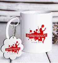BK Gift Kişiye Özel Mesleki Basketbolcu Beyaz Kupa ve Anahtarlık Hediye Seti-1 (Model 1)