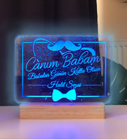 Canım Babam Led Gece Lambası Ahşap Altlıklı (Mavi)