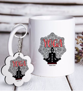 BK Gift Kişiye Özel Mesleki Yoga Eğitmeni Beyaz Kupa ve Anahtarlık Hediye Seti-2 (Model 1)
