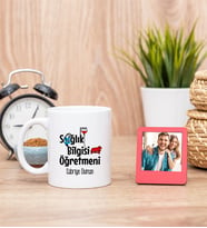 Sağlık Bilgisi Öğretmeni Beyaz Kupa Bardak ve Kırmızı Mini Fotoğraf Çerçevesi