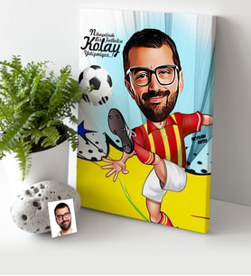 BK Gift Kişiye Özel Bay Futbolcu Sarı Kırmızı Karikatür Kanvas Tablo 30x50cm 1