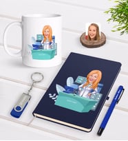 BK Gift Kişiye Özel Kadın Eczacı Karikatürlü Lacivert Defter Kalem Kupa 32gb USB Bellek Hediye Seti-4 (Model 1)
