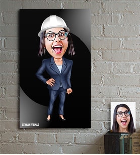 BK Gift Kişiye Özel Bayan Mühendis Karikatür Ahşap Tablo - 2