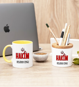 Hakim Sarı Kupa Bardak Ve Kalemlik Seti