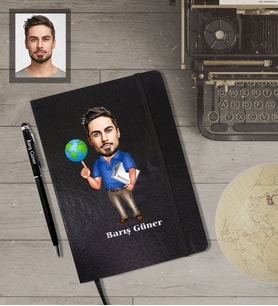 Kişiye Özel Öğretmen KarikatürlüSiyah Defter Kalem Hediye Seti  Bay-10