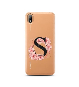 Pembe Çiçekli Harf Tasarım Süper Şeffaf Silikon Telefon Kılıfı Huawei Y5 2019 S-