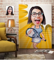 BK Gift Kişiye Özel Bayan Tenis Oyuncusu Karikatür Kanvas Tablo 70x100cm 1