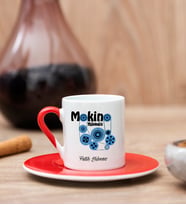 Makine Mühendisi Kırmızı Türk Kahvesi Fincanı
