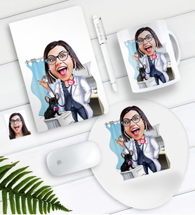 BK Gift Kişiye Özel Bayan Veteriner Hekim Karikatürlü Defter Kalem Kupa Mouse Pad Seti (Model 1)