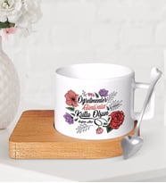 BK Gift Kişiye Özel Öğretmenler Gününüz Kutlu Olsun Ahşap Altlıklı Seramik Fincan-5 (Beyaz)