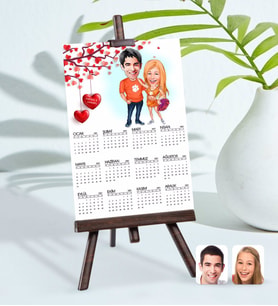 BK Gift Kişiye Özel 15x21 cm Fotoğraf Kartlı Sevgililer Karikatürlü Şövaleli 2024 Takvim -54 (Beyaz)