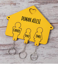 Üç Kişilik Aileye Özel Sarı Anahtarlık Askısı