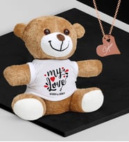 BK Gift Kişiye Özel Sevgililer Temalı Peluş Ayıcık ve Rose Kalp Kolye Set - 81