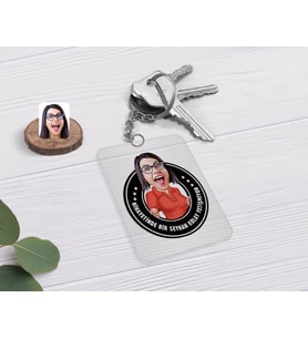 BK Gift Kişiye Özel Kadın Kolay Yetişmiyor Karikatürlü Şeffaf Pleksi Anahtarlık-3 (Beyaz)