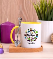 Diyetisyen Ahşap Altlıklı Sarı Kupa Bardak