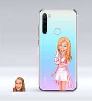 BK Gift Kişiye Özel Bayan Karikatürlü Xiaomi Redmi Note 8 İnce Şeffaf Silikon Telefon Kapağı-41 (Beyaz)