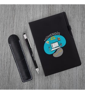 Kişiye Özel Uv Baskılı Mühendis Temalı Siyah Defter & Fonksiyonel Mühendis Kalemi Seti