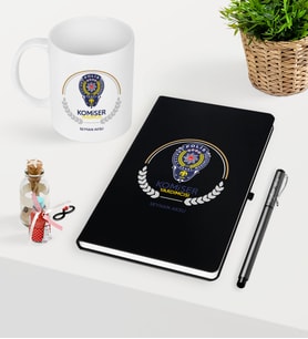 BK Gift Kişiye Özel Komiser Yardımcısı Temalı Siyah Defter Kalem Kupa Seti - 2 (Model 1)