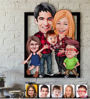 BK Gift Kişiye Özel Aile Karikatürlü 3D Ahşap Tablo-5 (Beyaz)