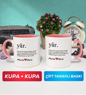 İkili Yâr Sevgililer Günü Hediyesi Kupa Bardak Pembe