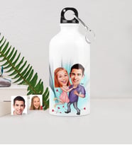 BK Gift Kişiye Özel Sevgili Çift Karikatürlü Metal Suluk 500 Ml 3