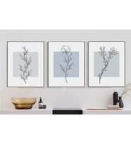 Üçlü Minimalist Soyut Yağlıboya Çizimi (Siyah-Gri)